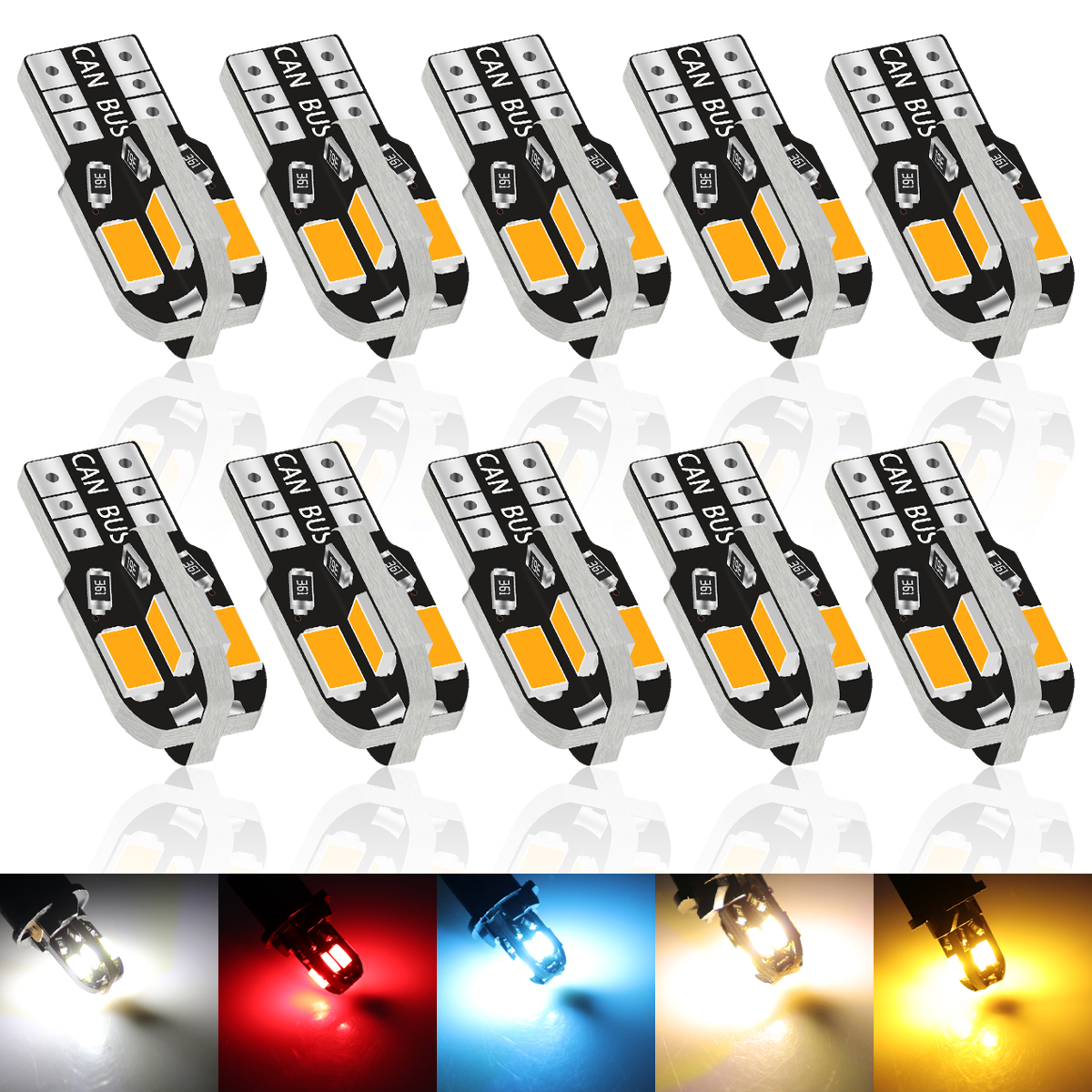 Kevanly 100pcs T10 Lâmpadas LED 5730 8smd Canbus W5w Lâmpada De Folga De Sinal De Leitura Interior Para Carros