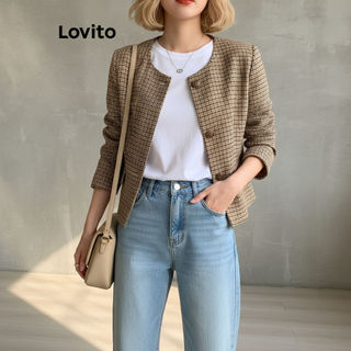 (Elegante) Lovito Blazer Blazer Frontal Com Botão Liso Para Mulheres LNA40091