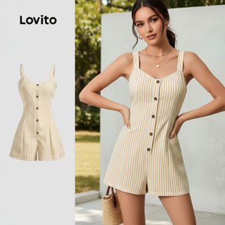 Lovito Macacão Casual Botão Toque Macio Primavera/Verão Cáqui L138ED234 em Oferta na Shopee