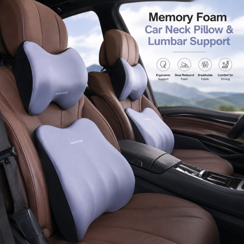 Conjunto De Almofada Ergonômica Para Lombar E Encosto De Cabeça De Carro Com Espuma Viscoelástica Dirigir , Escritório ,