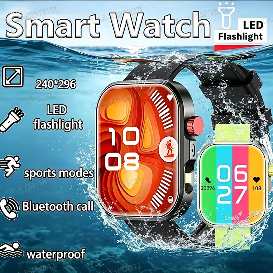 Novo Relógio Inteligente Masculino Lanterna À Prova Dwaterproof Água Ilha BT Chamada Esporte Monitor Smartwatch Pk HW12
