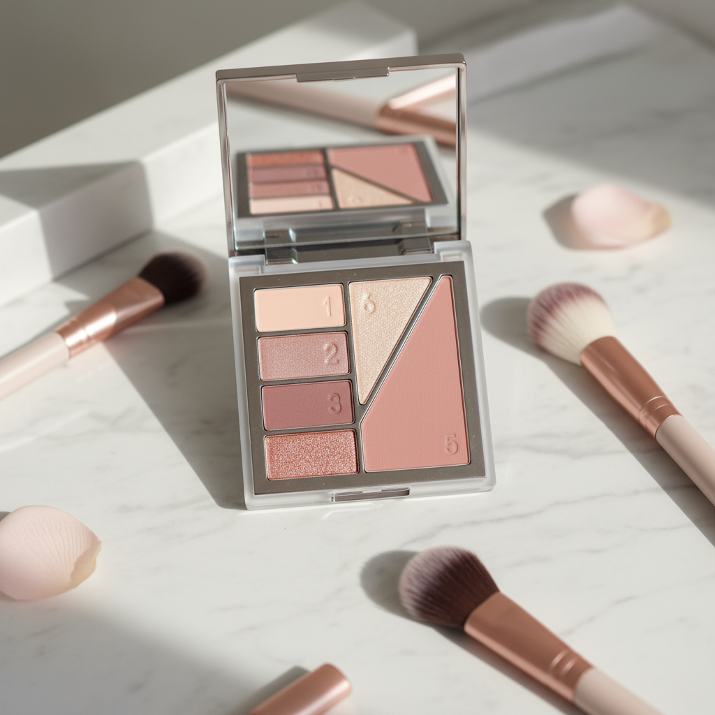 PALETA DE MAQUIAGEM 6-EM-1 DIKALU, SOMBRAS SHIMMER, TONS TERROSOS, ILUMINADOR, BLUSH - MAQUIAGEM ESTILO INS ACESSÍVEL