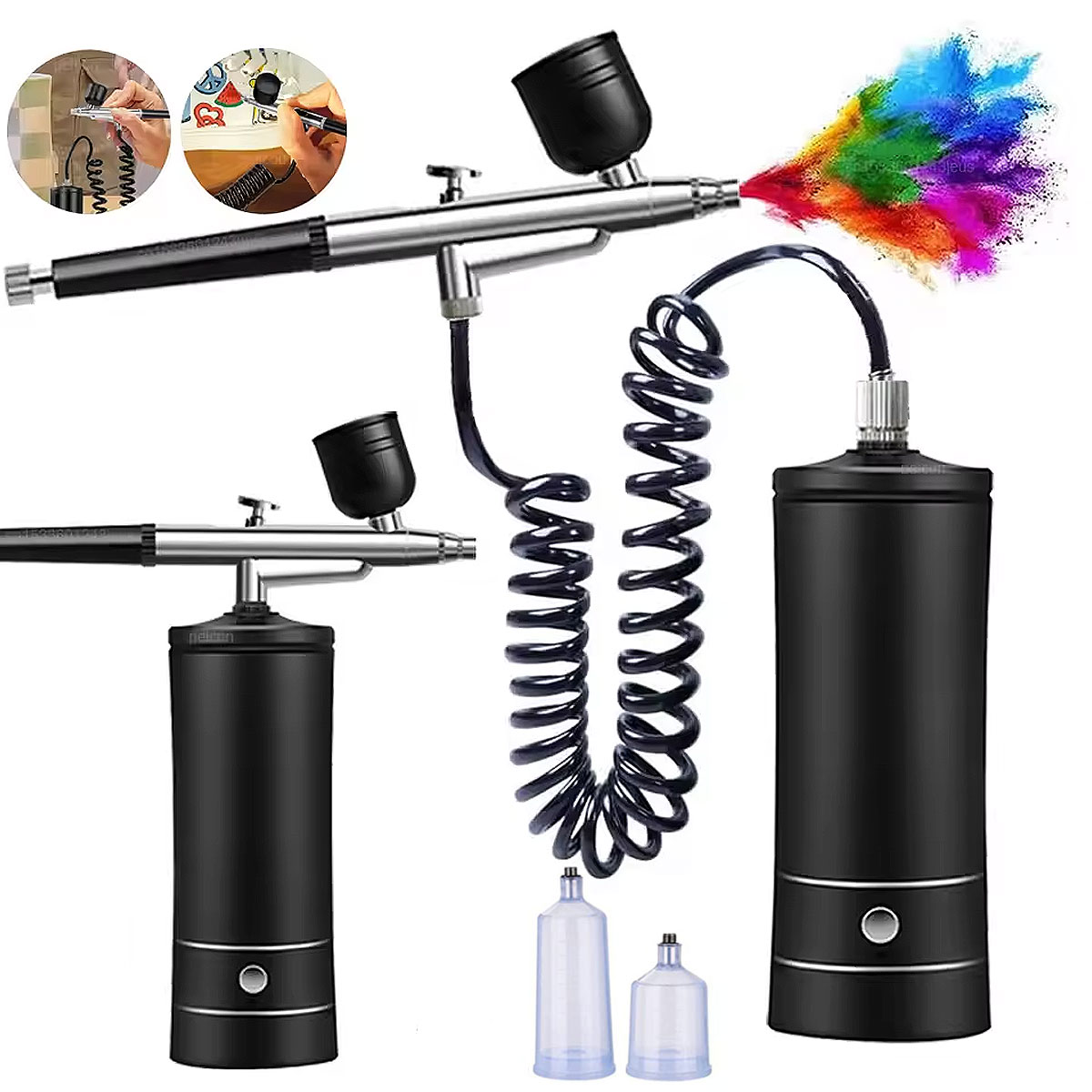 Kit De Aerógrafo Portátil Com Compressor , Mini Pistola De Pulverização Sem Fio Para Pintura , Maquiagem , Decoração De