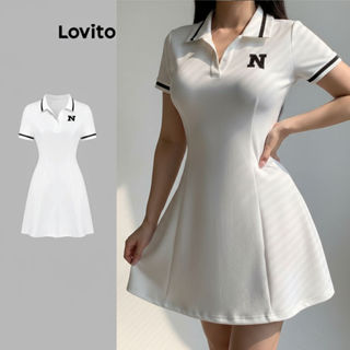 Lovito Vestido feminino casual simples com botões drapeados e contraste de cor L177AD072 em Oferta na Shopee