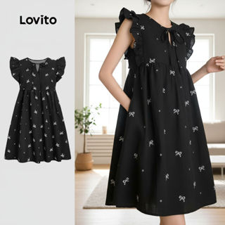 Lovito Vestido Feminino Floral com Laço Frontal e Manga Babado para Primavera/Verão - Casual e Confortável L117AD063 em Oferta na Shopee