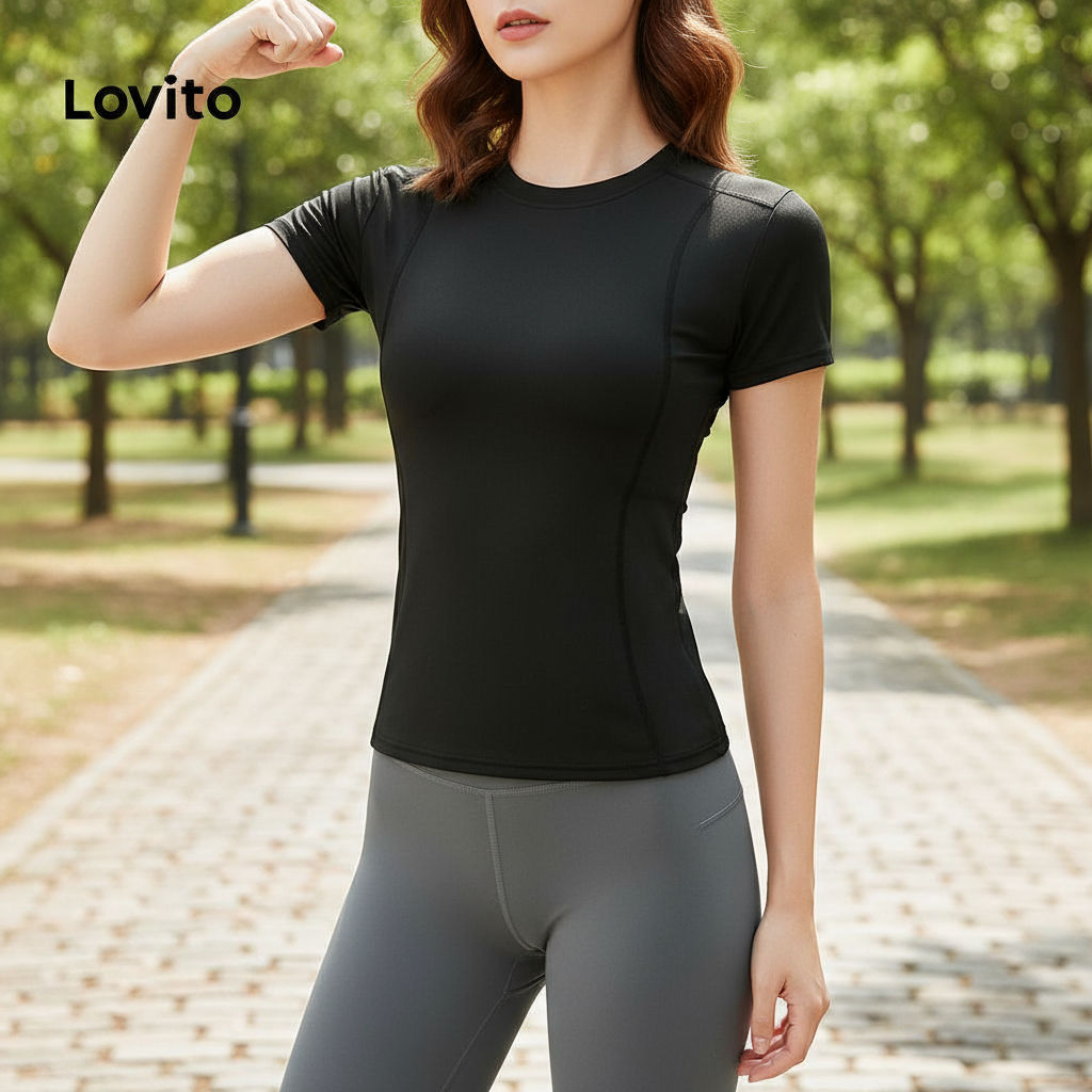 Lovito Camiseta Feminina Esportiva Lisa LNA13051 - Multicolor em Oferta na Shopee