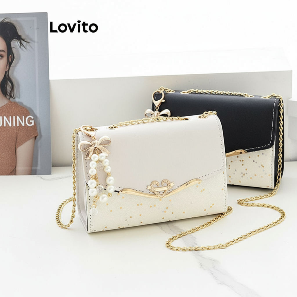 (Trendy2) Lovito Casual Pequena Bolsa De Ombro Patchwork Corrente Pequena Bolsa De Ombro Para Mulheres LNA32135 em Oferta na Shopee