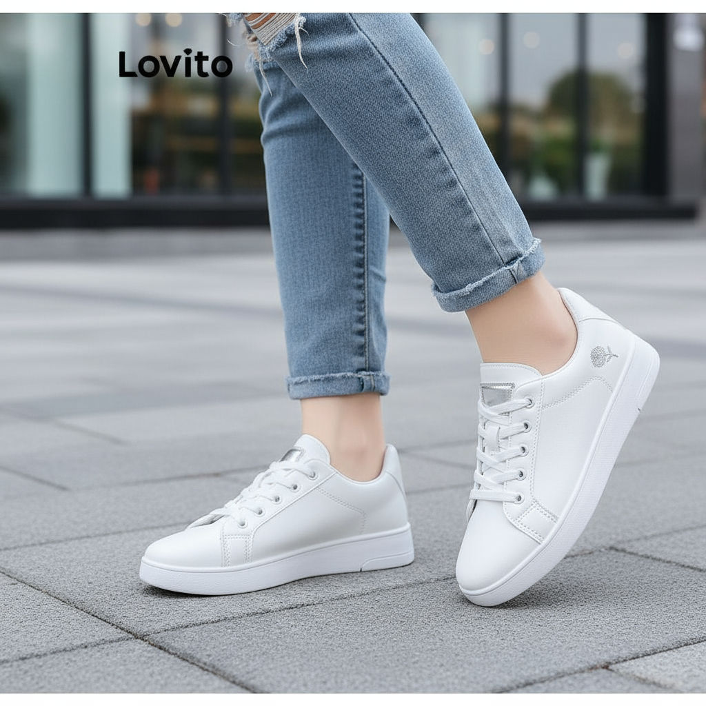 Lovito Béis Sapatilhas Brancas Lisas Versáteis Sapatilhas Diárias para Mulheres LFA60359 em Oferta na Shopee