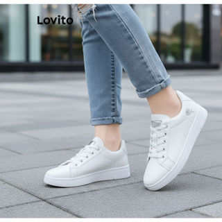 Lovito Béis Sapatilhas Brancas Lisas Versáteis Sapatilhas Diárias para Mulheres LFA60359 em Oferta na Shopee