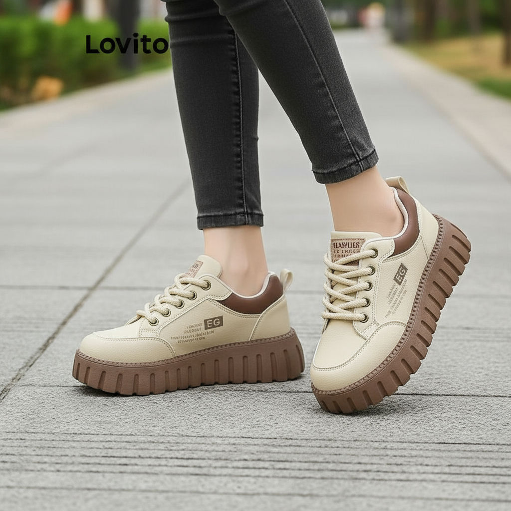 Lovito Tênis Casuais Simples Vintage Estilo Exército Alemão Versátil Para Mulheres LFA50008 em Oferta na Shopee