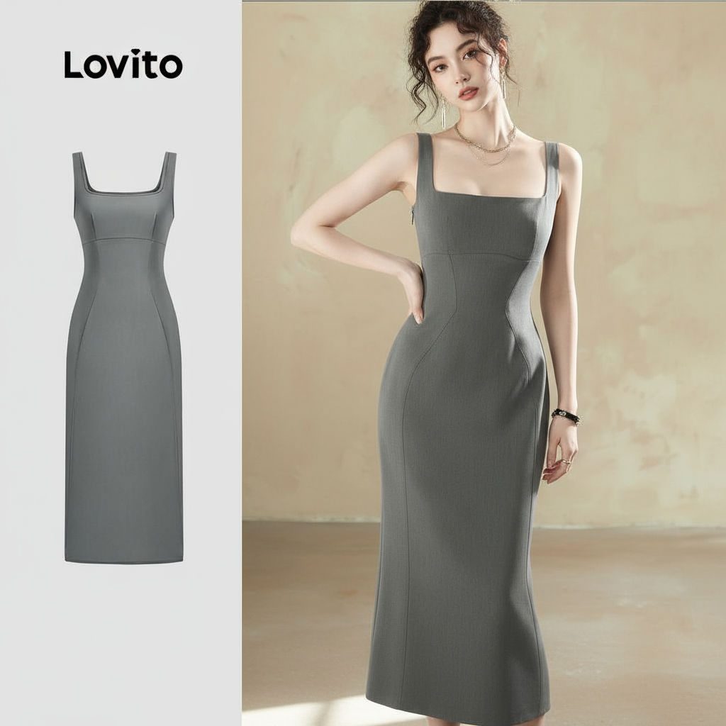 Lovito Vestido Feminino Elegante de Gola Redonda e Estrutura Lisa L131LD1167 em Oferta na Shopee