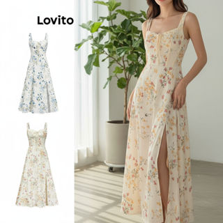 Lovito Vestido Feminino Estampa Floral Delicada com Amarração e Fenda L87ED006 (Multicolorido) em Oferta na Shopee