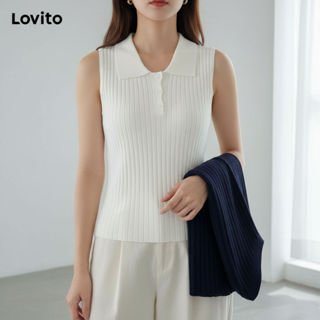 Lovito Top casual de malha frontal com botão liso para mulheres L87ED109\6 em Oferta na Shopee