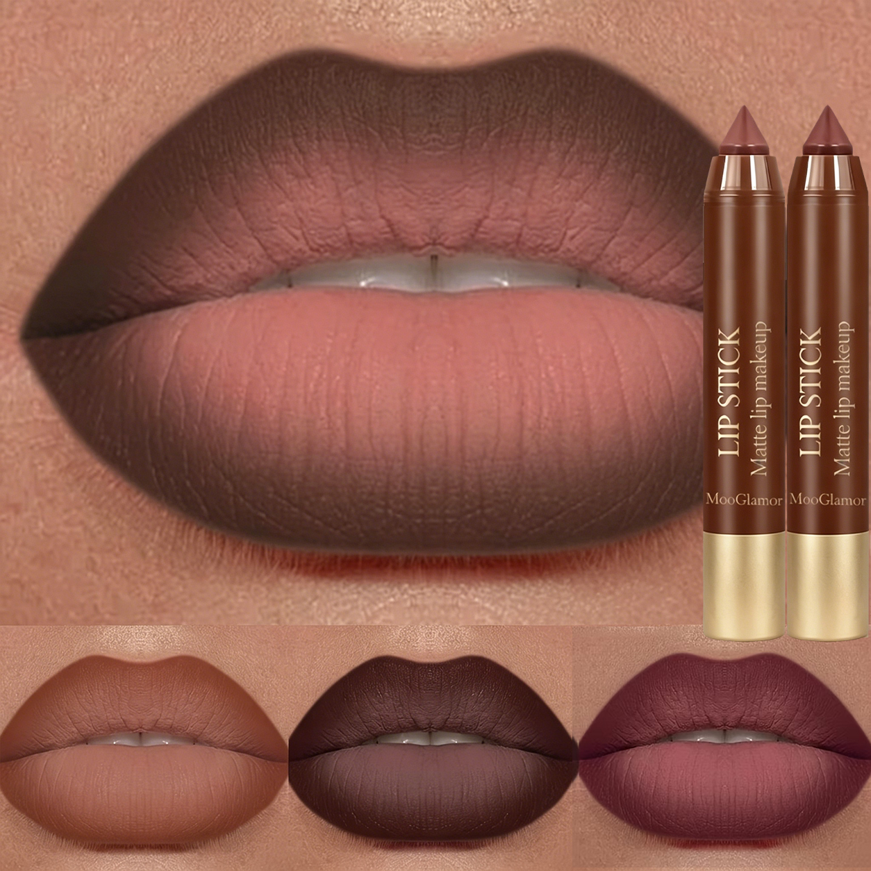 Conjunto De Delineador Labial Fosco Com Lápis De Contorno-Acabamento De Veludo Natural À Prova D'água , De Longa Duração