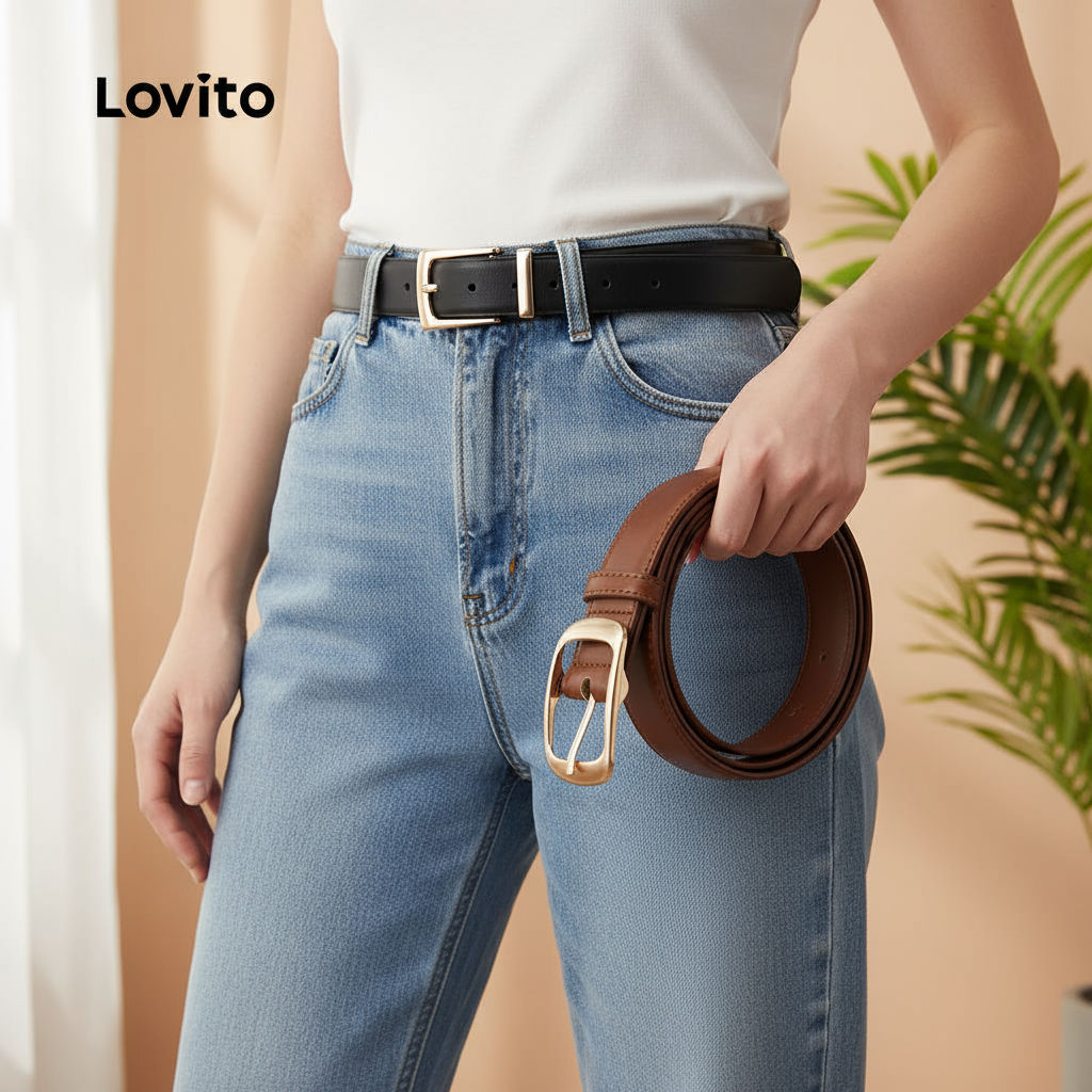 Lovito Cinto Feminino Casual de Metal em Preto, para Todas as Estações, Modelo LFA83217 em Oferta na Shopee