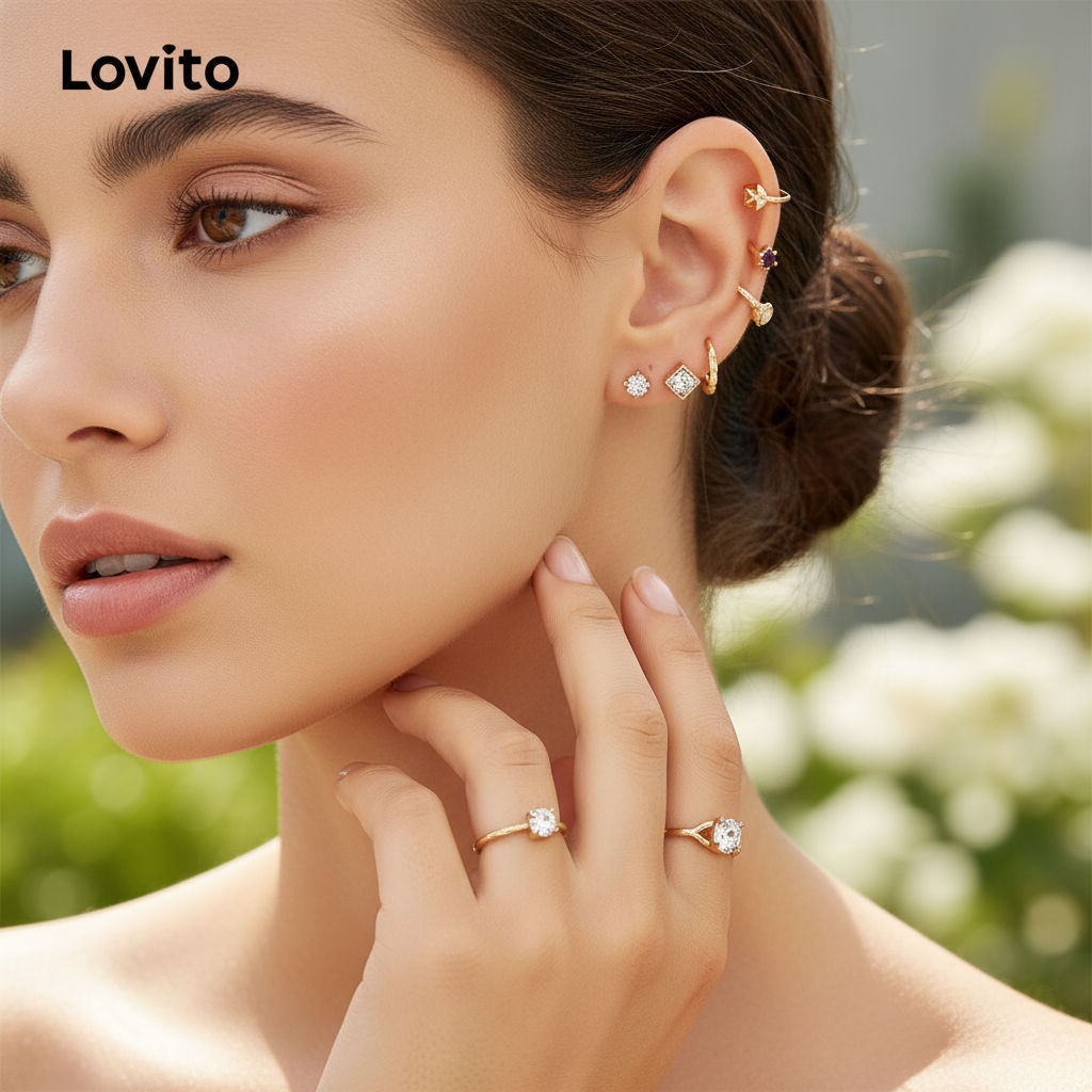 (Trendy2) Lovito Brincos Casuais Geométricos Strass Pérolas Brincos De Gota De Água Para Mulheres L60AD025 (Ouro) em Oferta na Shopee