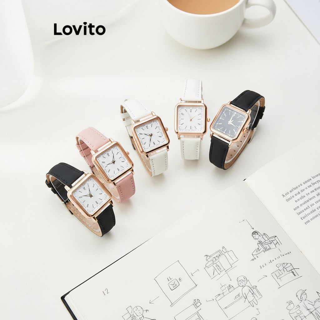 Relógio Feminino Lovito Casual com Quartzo Noctilucente e Design Quadrado Elegante LFA78169