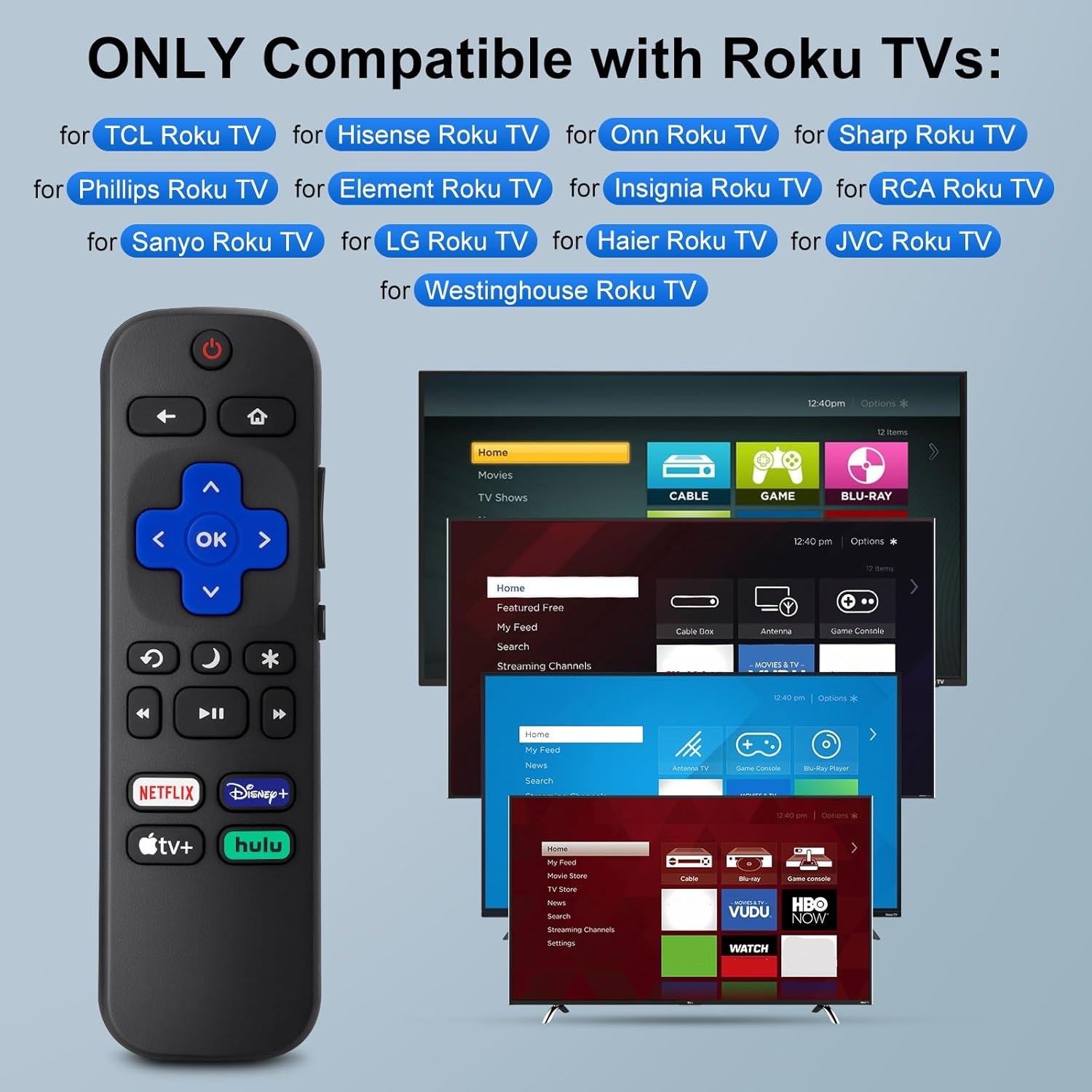 Controle Remoto para Apple TV ou Roku, Substituição para STB 1 / 2 / 3 / 4 Expre