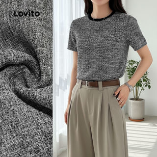 (Trendy2) Lovito Blusa Casual Colorblock com Acabamento em Contraste Simples para Primavera/verão Blusa preta L138ED010 em Oferta na Shopee