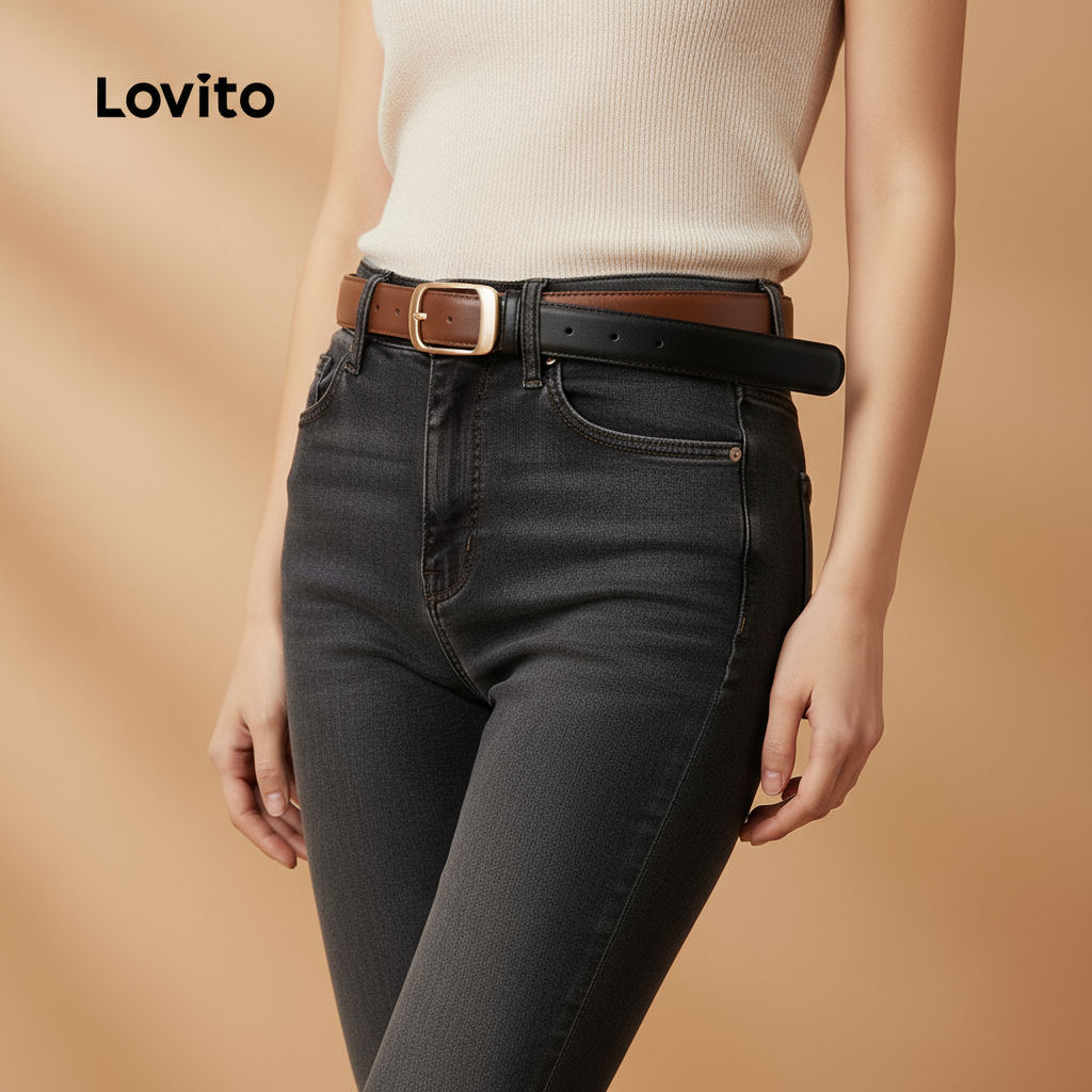 Lovito Cinto Feminino Casual de Metal para Todas As Estações, Cor Preta, Modelo LFA83217 em Oferta na Shopee