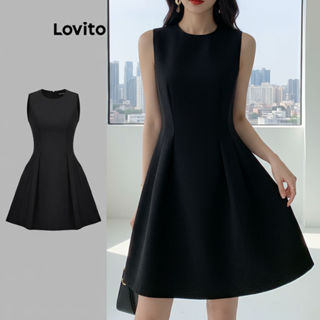 Lovito Vestido Feminino Casual Drapeado Liso e Estruturado L109MD178 em Oferta na Shopee