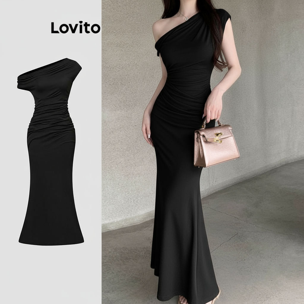 Lovito Vestido elegante assimétrico minimalista para mulheres L112ED479 em Oferta na Shopee