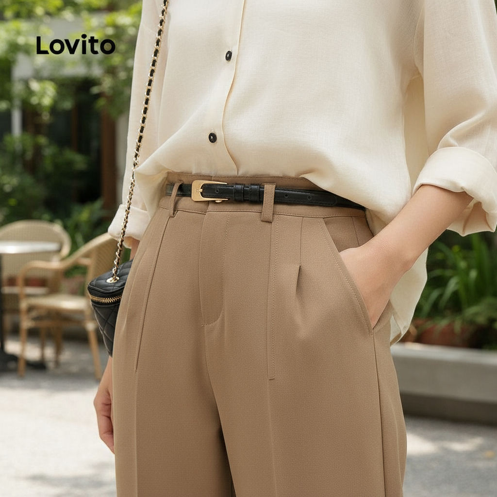 Lovito Cinto Feminino Casual Liso Geométrico para Mulheres LFA27336 em Oferta na Shopee