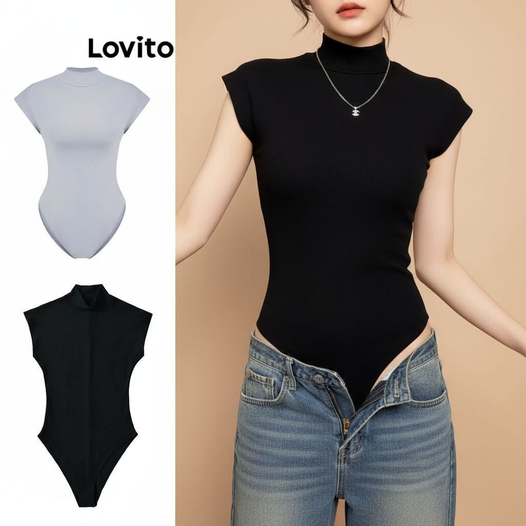 Lovito Body Sofisticado de Gola Média para Mulheres LNL61247 (Multicolorido)\6 em Oferta na Shopee