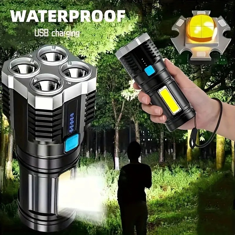 Lanterna LED recarregável AXUS de alta potência com luz lateral e 3 modos para camping, caminhada e aventura