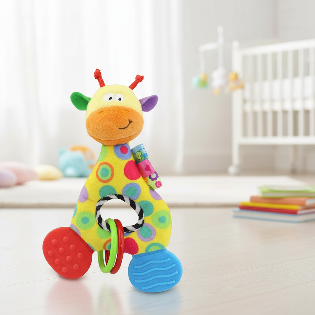 Brinquedo de Pelúcia Macia para Bebê, Mordedor, Girafa com Sino Pendurado, Boneca de Algodão para Infantil