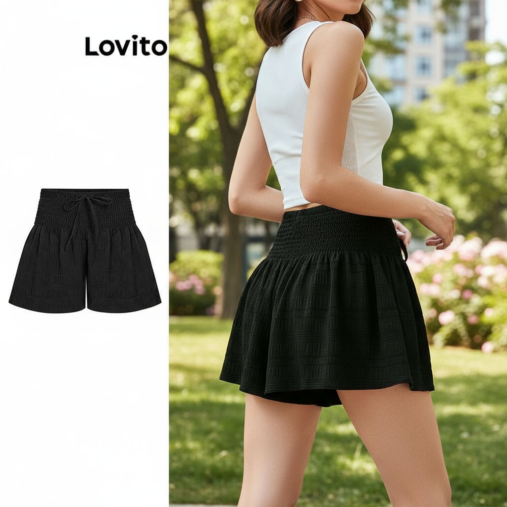 Lovito Shorts Boho Lisos com Bata para Mulheres L99ED978 em Oferta na Shopee