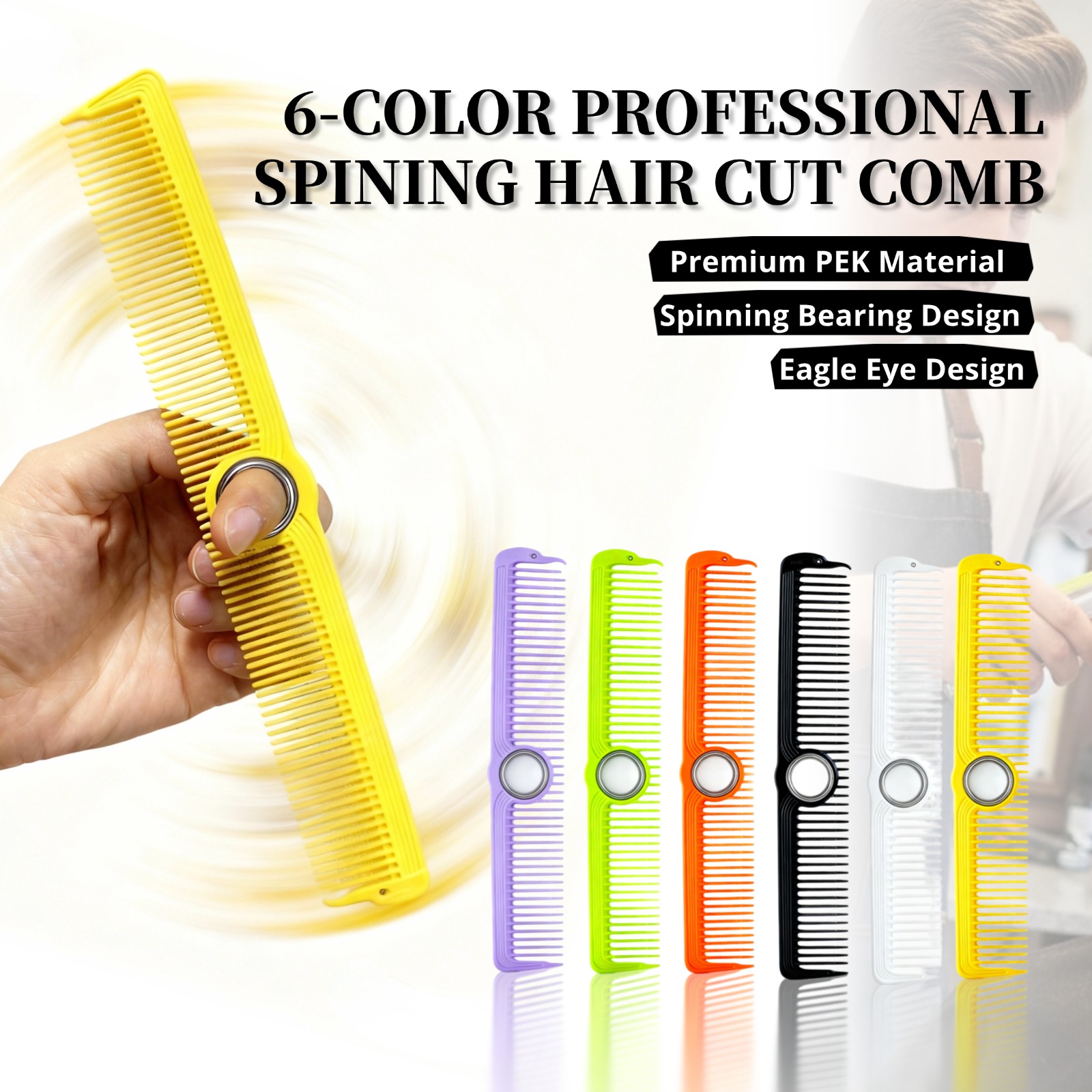 Pente de Corte com Rolamento Rotativo Salão Pente de Dente Largo Fino Rosqueado Profissional Pente Resistente ao Calor