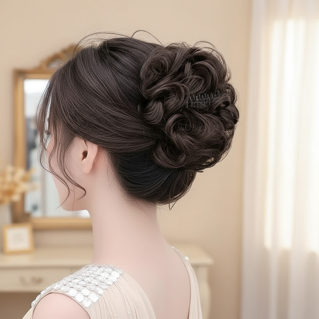 Acessório de Cabelo Floral Bun - Aplique Falso para Coque Solto com Presilha Shark de Volume