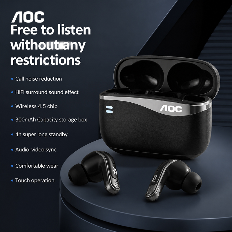 Fones de Ouvido AOC ACT4625, Fones Bluetooth 5.4, Modo Duplo 2.4G, Fones de Ouvido para Jogos de Baixa Latência, Redução
