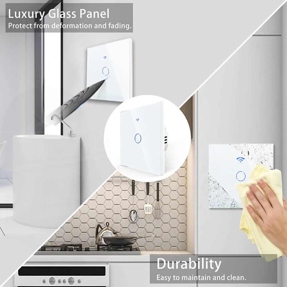 Interruptor Inteligente WiFi sem Fio Neutro AXUS EU 1/2/3 Gangues, Touch, Compatível com Alexa e App Smart Life — imagem 2 de 2