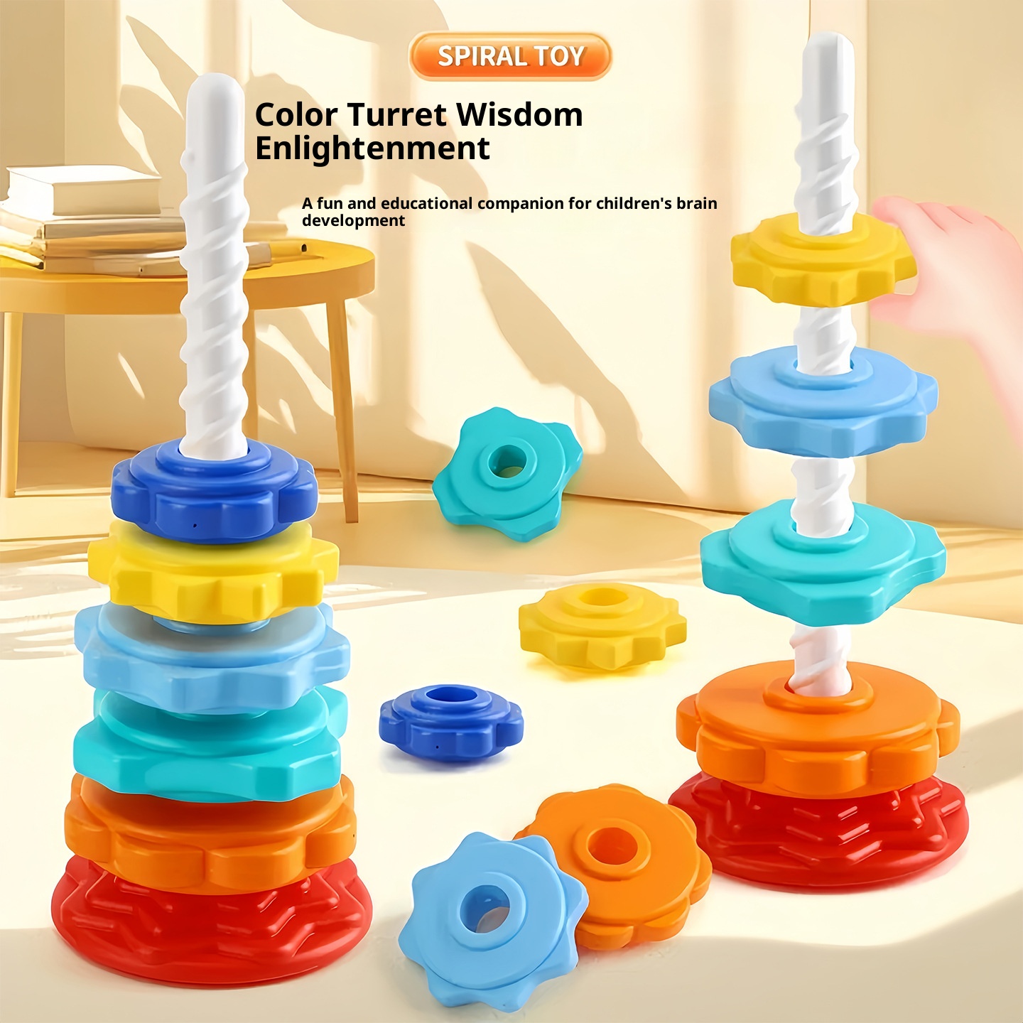  Torre de Empilhamento Rotativa Arco-Íris, Brinquedo Educativo Infantil para Coordenação Mão-Olho, Atividade Montessori