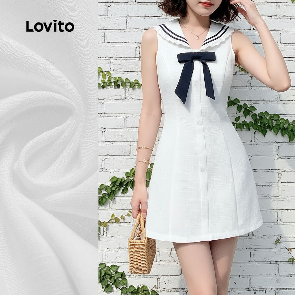 Lovito Vestido feminino elegante de colorblock com laço liso para ocasiões especiais L130AD123