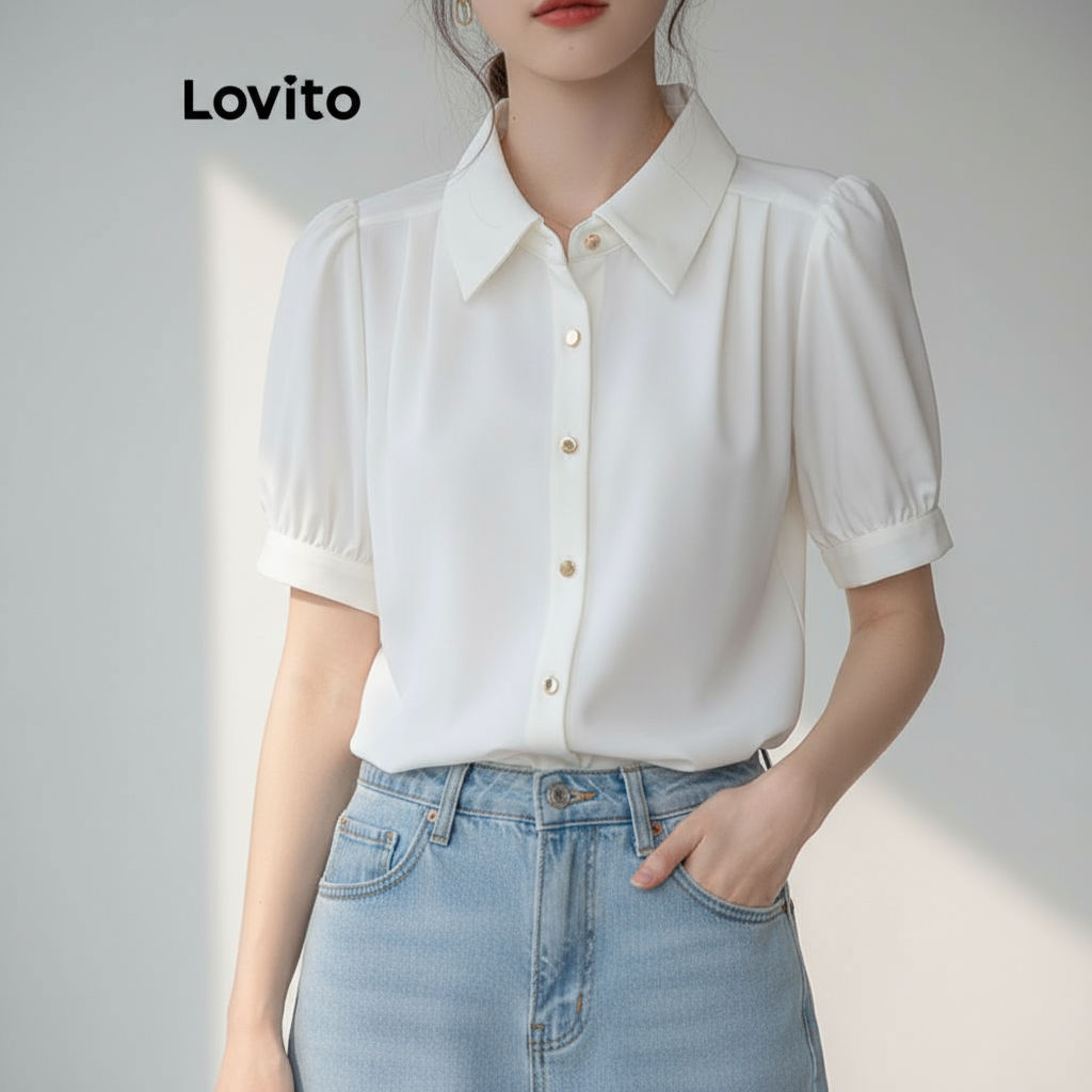 Lovito Blusa Feminina Casual Lisa Franzida LNA63406
