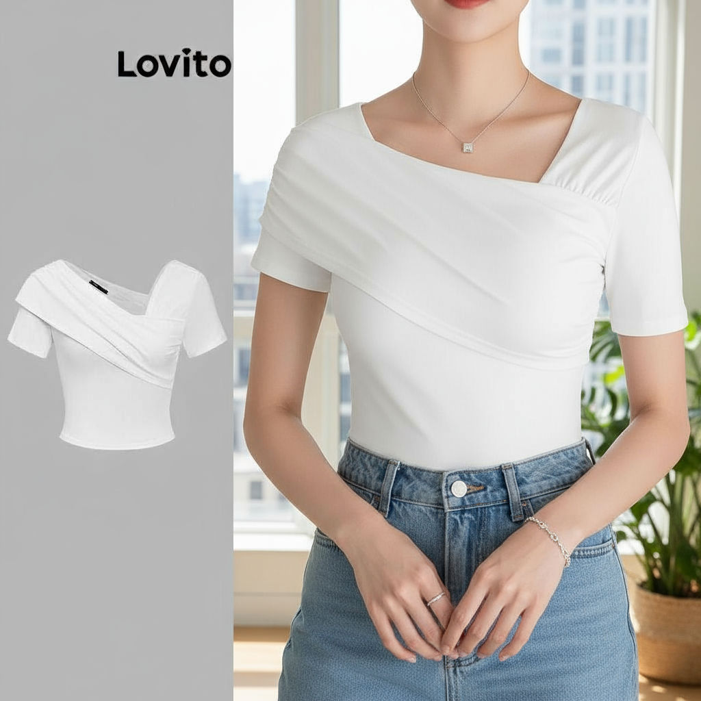 Lovito Blusa Casual Blusa Assimétrica Lisa Para Mulheres L99ED1002\5