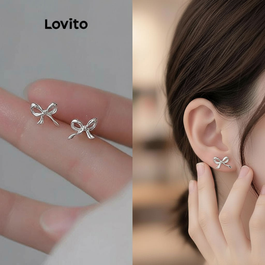 Lovito Brinco Feminino Casual Laço Liso LFA36070