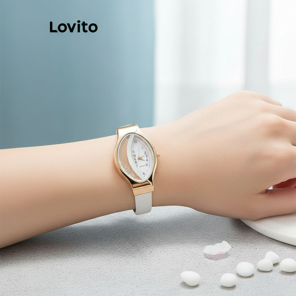 Lovito Relógio Feminino Casual Quartzo Estampa Pele de Cobra com Strass Assimétrico e Versátil LFA78161