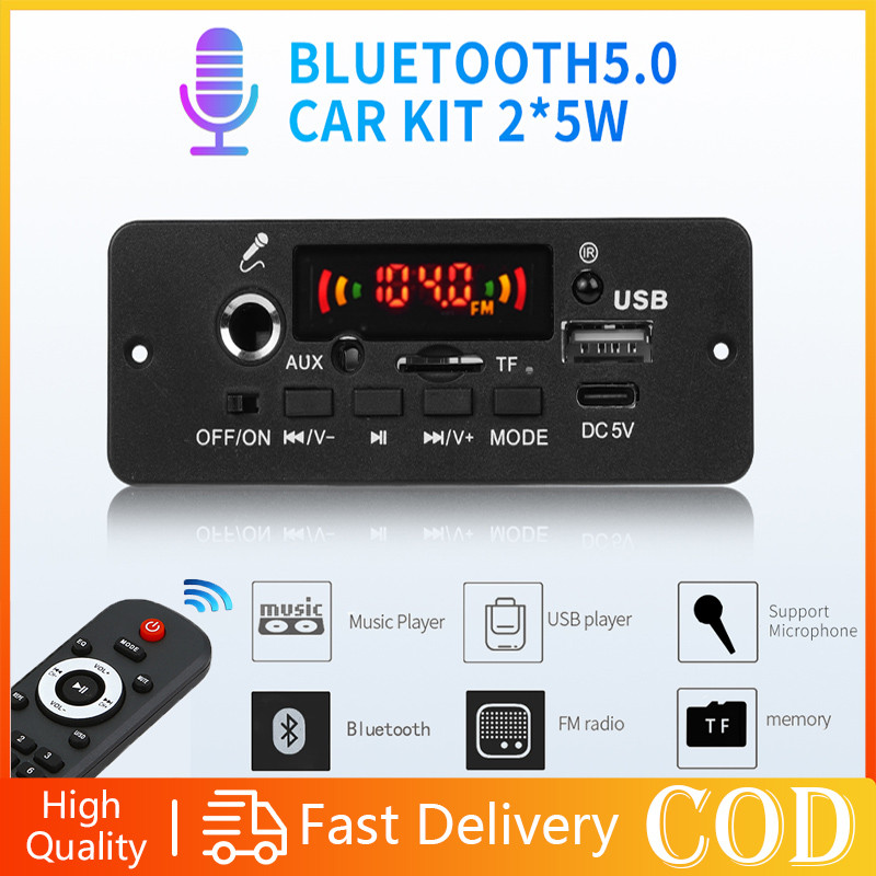 Placa Amplificadora Bluetooth MP3 10W – Módulo de Rádio FM para Carro com TF/USB, Chamada em Mãos Livres & Microfone,