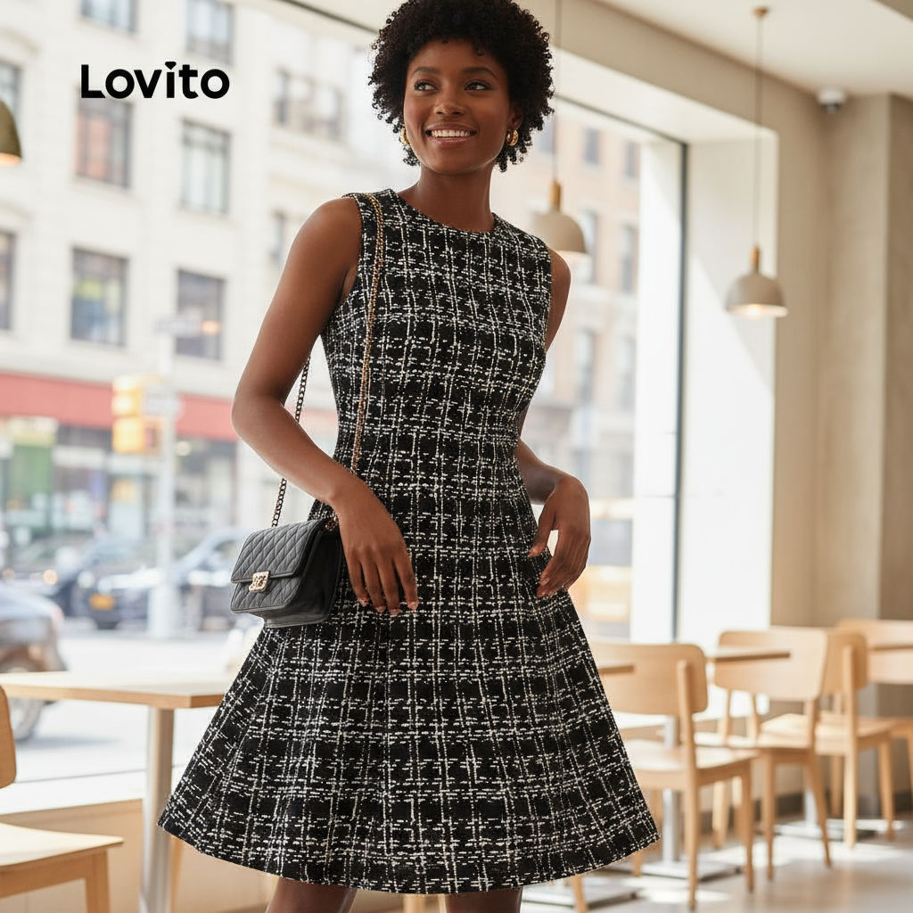 Lovito Vestido Casual de Primavera/verão Preto para mulheres LBL29202\2