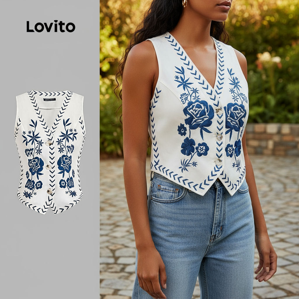 Lovito Blusa Boho com Botões Top Leve e Breathable para Primavera/verão para mulheres L137ED229\2 em Oferta na Shopee