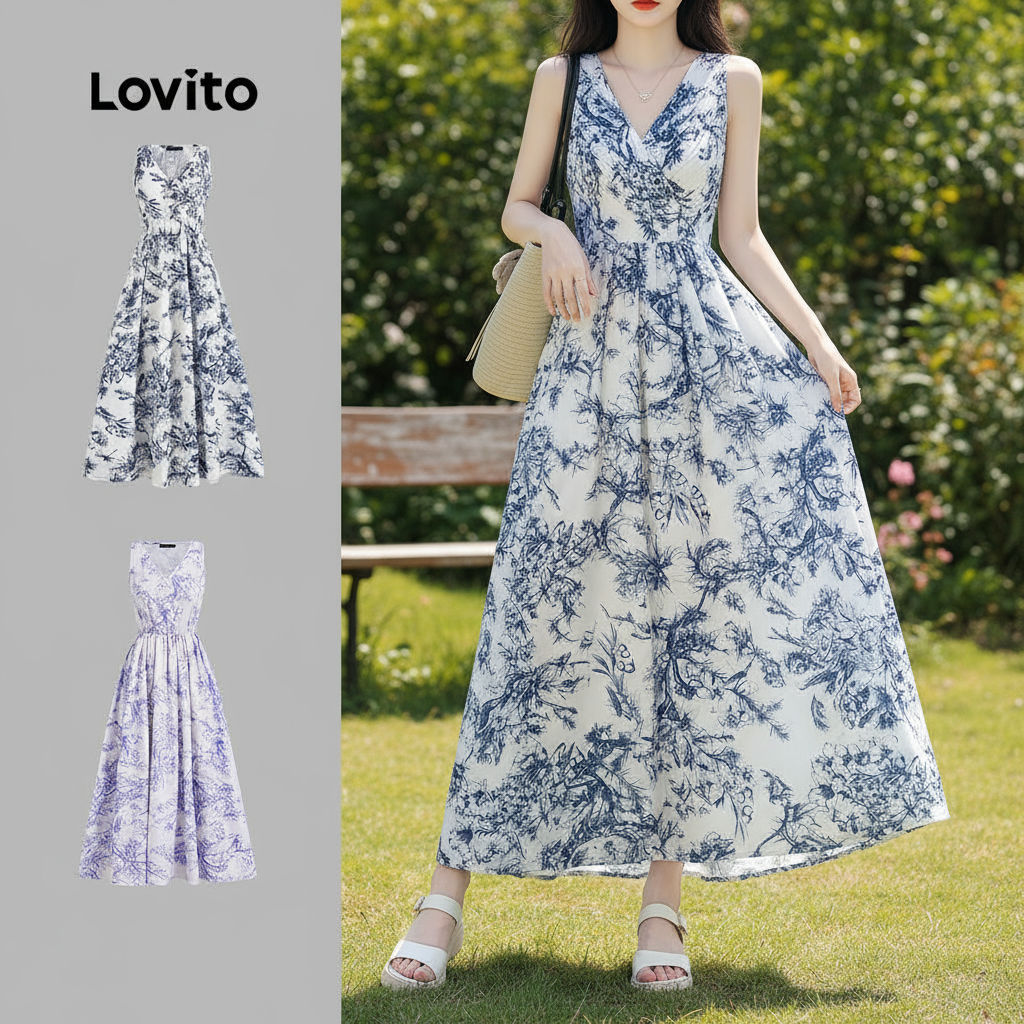 Lovito Vestido Feminino Boho com Estampa Floral e Estrutura de Flores para Verão/Primavera L124AD1003 em Oferta na Shopee