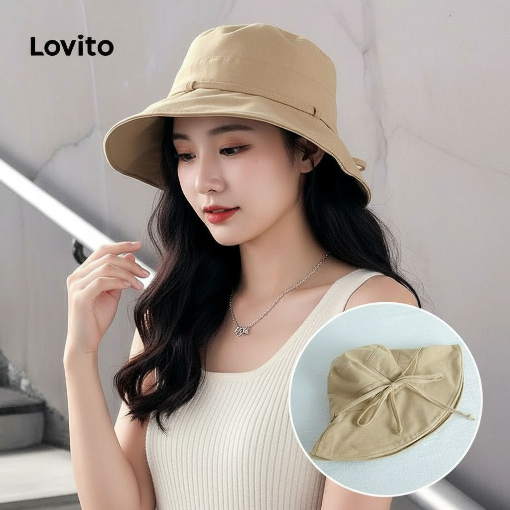 Lovito Chapéu Casual Feminino de Laço Liso LFA21066 em Oferta na Shopee