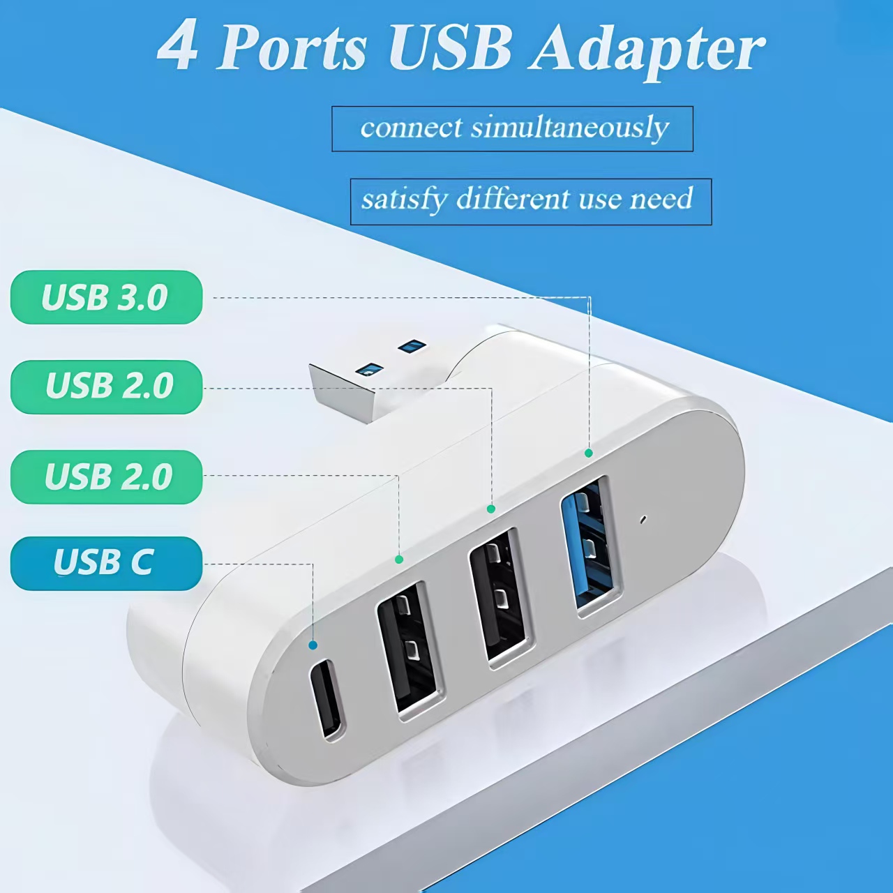 Hub USB 3.0 de 4 portas Mini divisor de dados rotativo Expansor múltiplo Para computador laptop MacBook Acessórios de PC