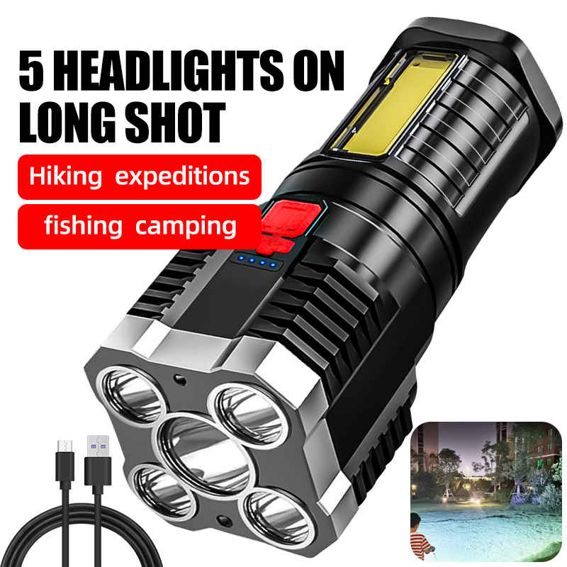 Lanterna LED recarregável AXUS com luz lateral e 3 modos para camping, aventuras ao ar livre