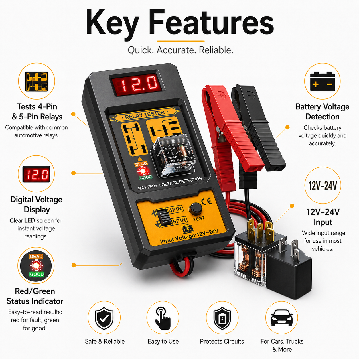 Analisador Digital de Relé Automotivo CNB-808 12V-24V Detecção de Tensão da Bateria para Diagnóstico Elétrico Automotivo — imagem 2 de 2
