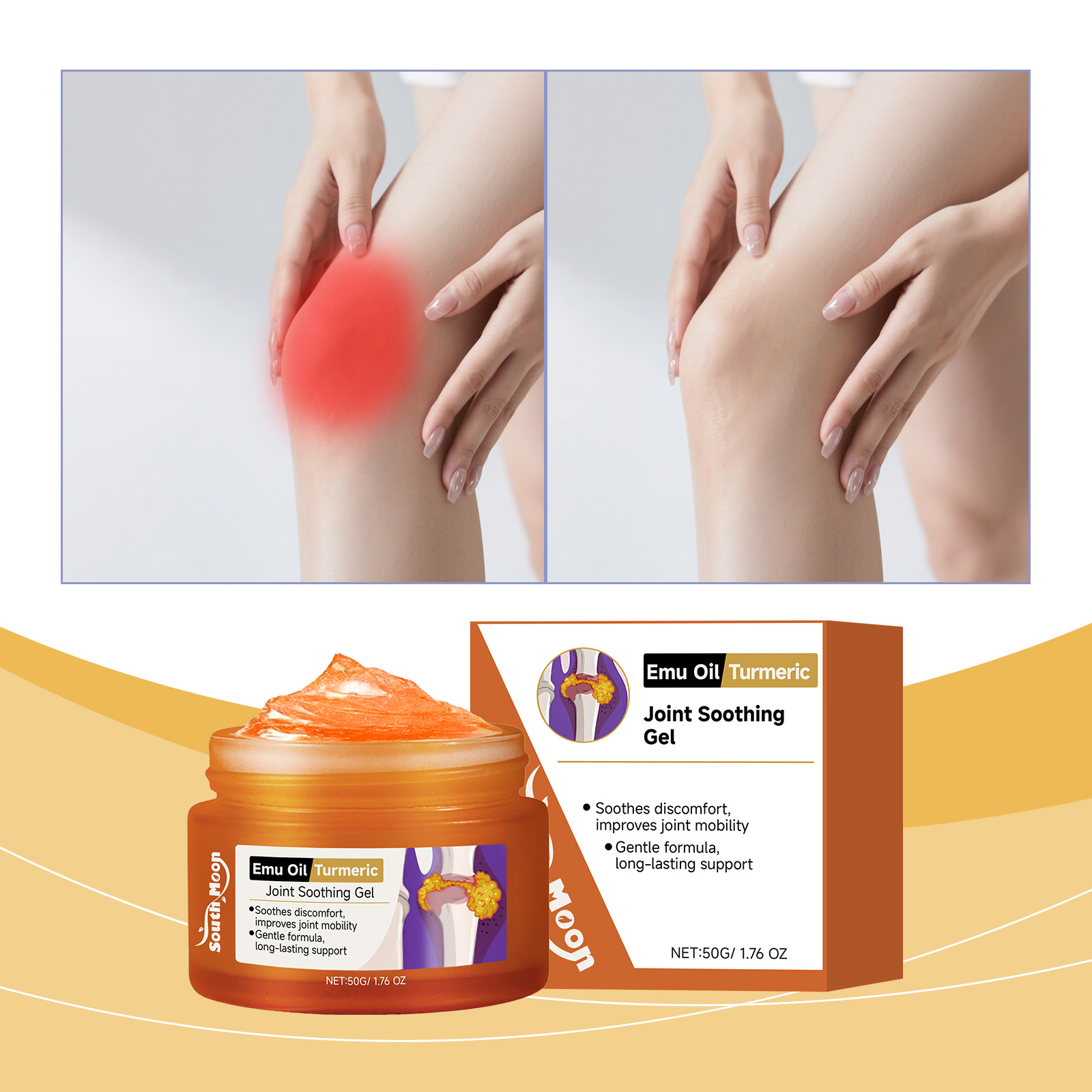 Gelterapia articular de óleo de emu cúrcuma, gel para alívio do joelho, creme de massagem calmante, com fórmula de